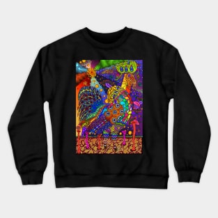 PSYCHEDELIC TRIPPY HORROR VACUI ANIMAL ROOSTER  WITH SUN PLANETS GALAXIES - full colour Crewneck Sweatshirt